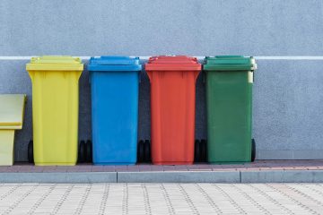 different coloured bins